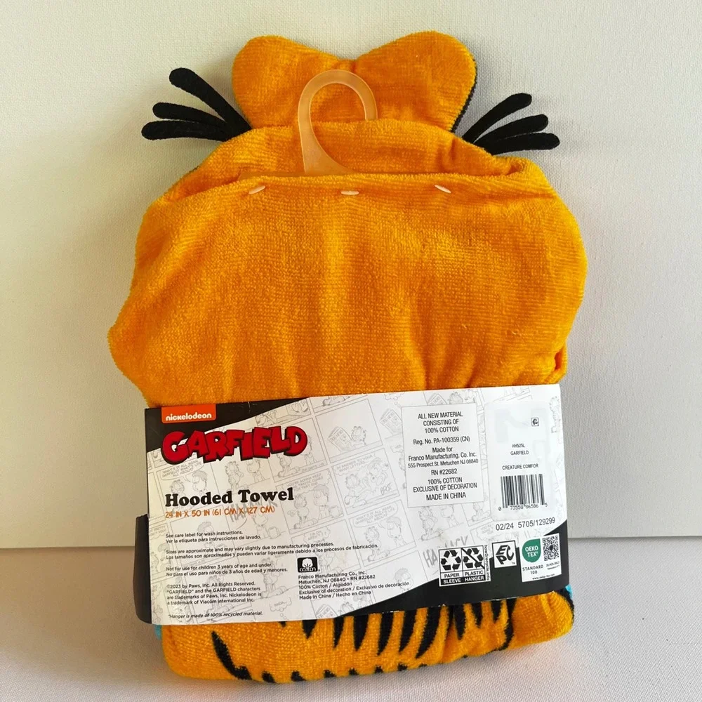 Nickelodeon Garfield Hooded Towel Kids 100% Cotton 24x50 Orange Cat New